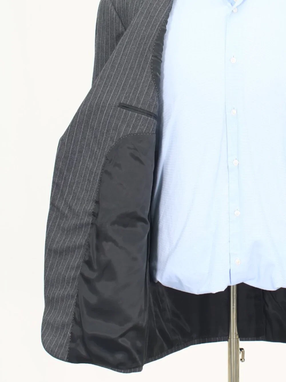 Hart Schaffner Marx Union Made 46R 40x29 Gray Full Suit 2-Button Stripe R949